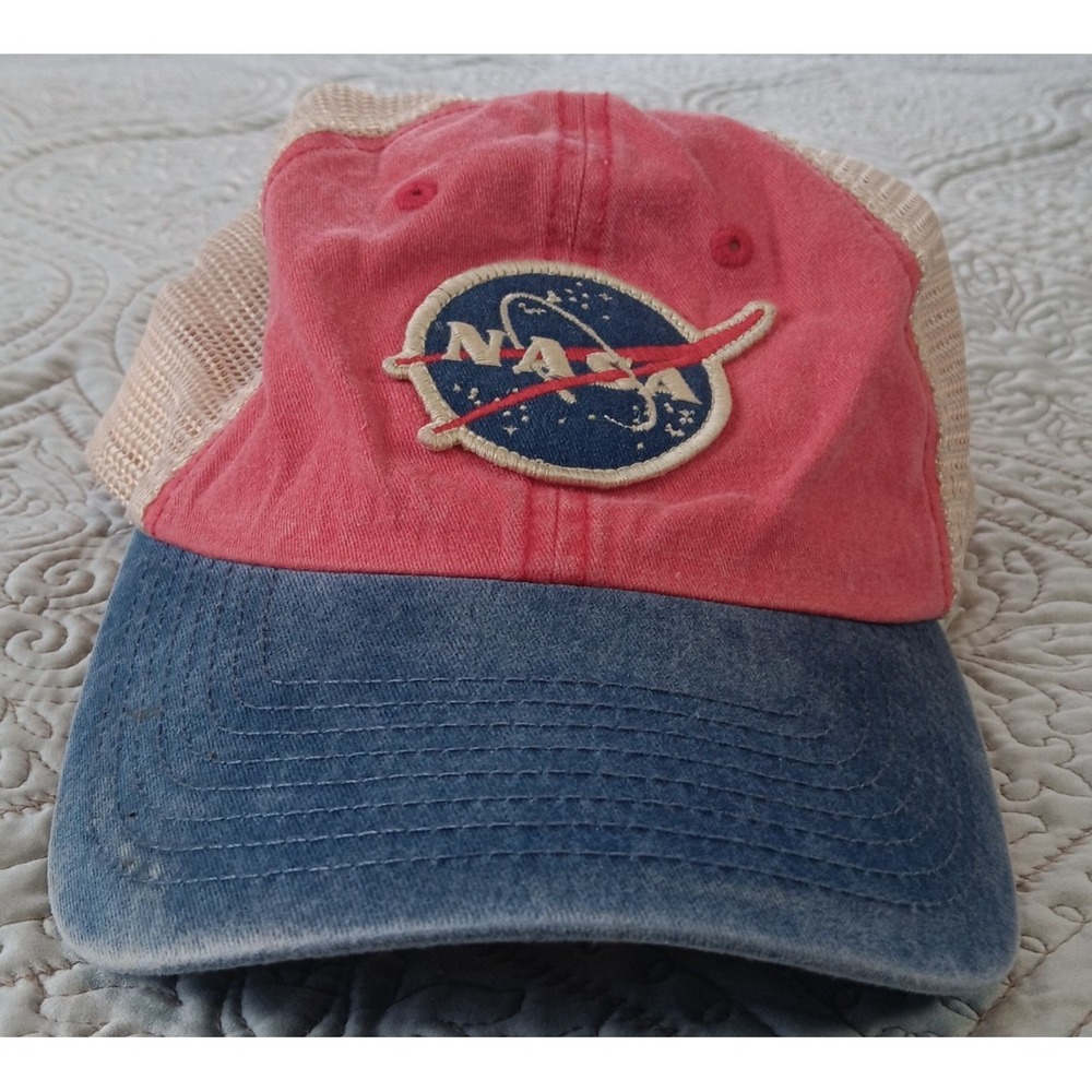 Nasa Patch Distressed Trucker Strapback‎ Hat American Needle Red White Blue